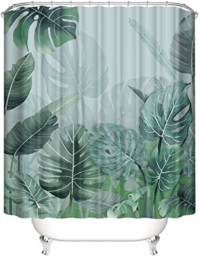 MUSOLEI Duschvorhang 180X180cm 3D-Druck Baltt Duschvorhänge 180X180 Grün Badewanne-Vorhang Anti-Schimmel Wasserabweisende Duschvorhänge mit Ringen waschbare Badezimmer-Vorhänge, dunkelgrün