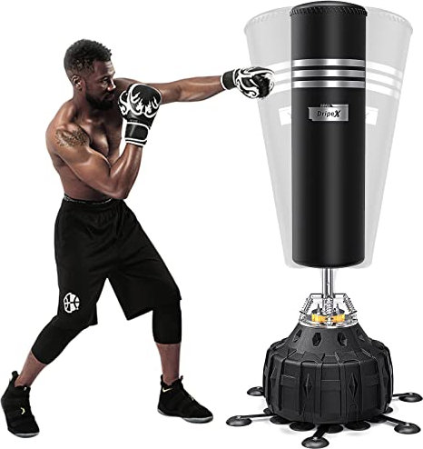 Dripex Saco de Boxeo de Pie para Adultos, 178cm Saco de Arena para Adultos MMA Karate Fitness Kickboxing, Resortes Amortiguador, Rellenable de Arena 80kg /Agua 60kg (Negro 25 Ventosas)