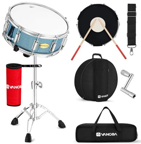 Vangoa Snare Drum Set, Student Snare Drum Kit mit Ständer, Drum Mute Pad, 5A Drum Sticks, Drum Keys, Sticks, 14X 5.5, Blau