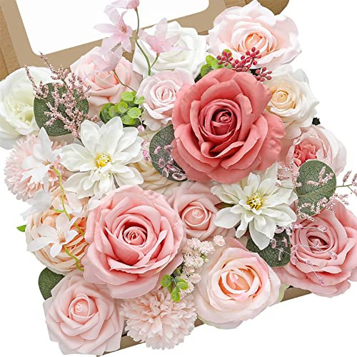 Serwalin Künstliche rosa Blumen, künstliche Seidenrosen für Hochzeitstorten, DIY-Brautsträuße, Dekoration, Tischdekoration, Dekoration für Babyparty, Party-Arrangements