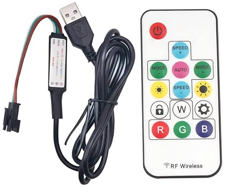 WS2812B Controller LED indirizzabile RF Remote Wireless Mini Controller 5V DC per WS2812 Dream Color Rainbow RGB LED Pixel Strip Panel Light, connettore JST a 3 pin