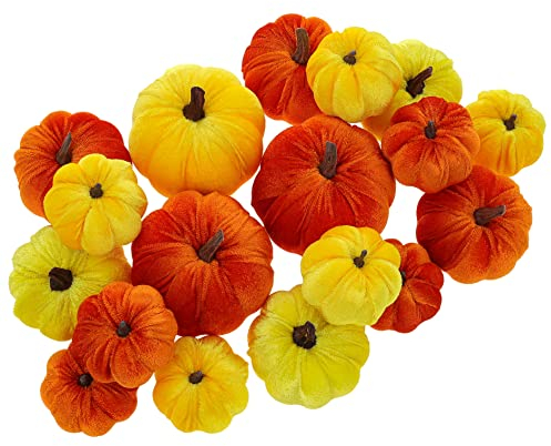 Woration 18 STK Künstliche Ernte Kürbis Satz Dekorationen Samt Stoff Stoff Kürbisse Assortiert Größe für Halloween Herbst Erntedankfest Feste Hause