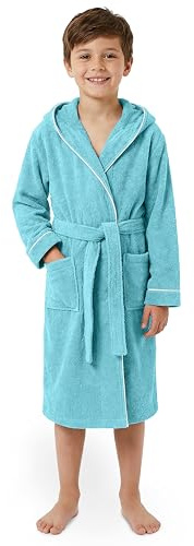 LAYNENBURG Premium Bademantel Kinder & Teenager mit Kapuze - 100% Baumwolle - OEKO TEX Standard 100 - flauschiges Frottee - Größen 110 bis 176