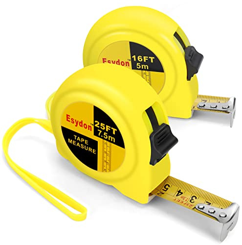 2 Packs Tape Measure 25 ft /16 ft, Esydon Measuring Tape Extendable, Self-Locking Tape Measurer, Easy Read Imperial/Metric Scale Measurement Tape for Designer, Decorator, & Handicraftsman