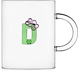 Ichendorf Tazza Mug in vetro con alfabeto fiorito Bloom lettera D - 47 cl