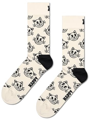 Happy Socks Cat Sock for Men and Women, Beige, Size 36-40