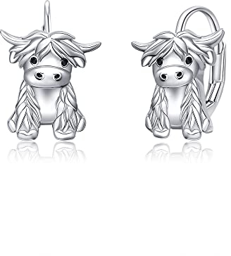 ONEFINITY Highland Kuh Ohrringe 925 Sterling Silber Niedliche Ku Leverback Ohrringe Tropfen Dangle Schmuck Geschenk für Frauen Mädchen Tochter