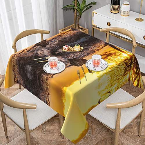 Tischdecke, 137 x 137 cm, Geweih, Rot, Hirsch-Druck, dekorative Tischdecke, abwischbar, für Esstisch, Innen- und Außenbereich