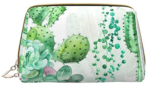 Niedliche Kaktus-Make-up-Tasche, große Kapazität, Leder, wasserdicht, Make-up-Tasche, tragbare Reise-Kosmetiktasche, Make-up-Organizer-Tasche für Frauen, weiß, Einheitsgröße, Taschen-Organizer