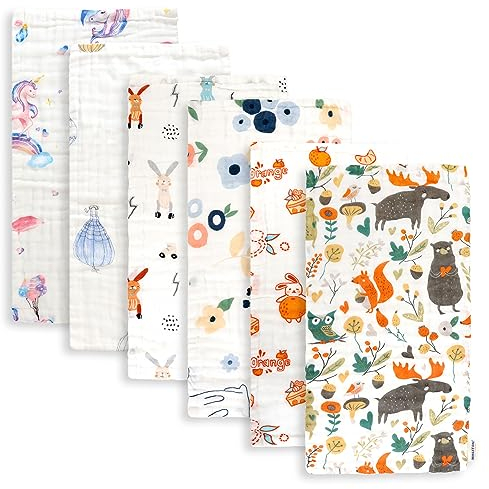 Maliton 6 Stück Baby Spucktücher für Jungen/Mädchen,aus 100% Baumwollem,weich, langlebig, luftdurchlässig und extrem saugstark-Märchen