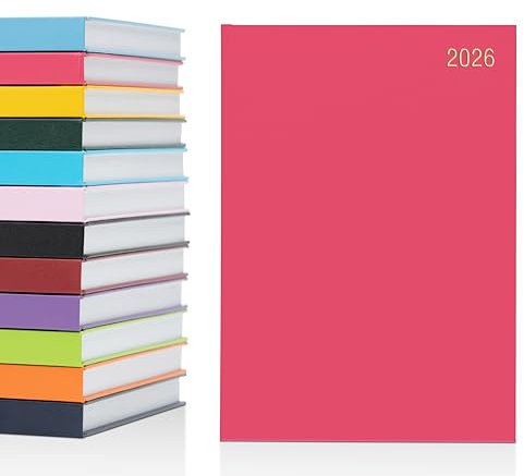 Agenda semainier 2024 A4 avec couverture rigide - 1 page par jour - Rose cerise - Format A5