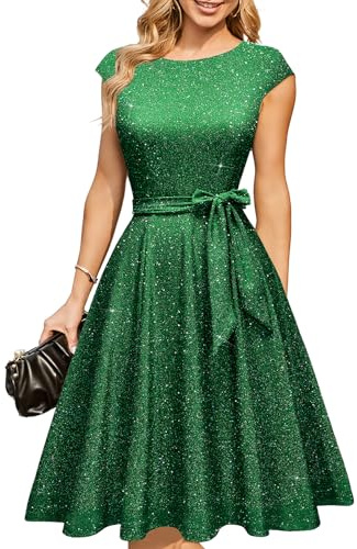 DRESSTELLS Cocktailkleider für Damen Hochzeitsgäste 2025 Sparkly Holiday Prom Party Kleid, Pailletten Aline Modest Mother of Bride Midi Kleid Glitter Green XL
