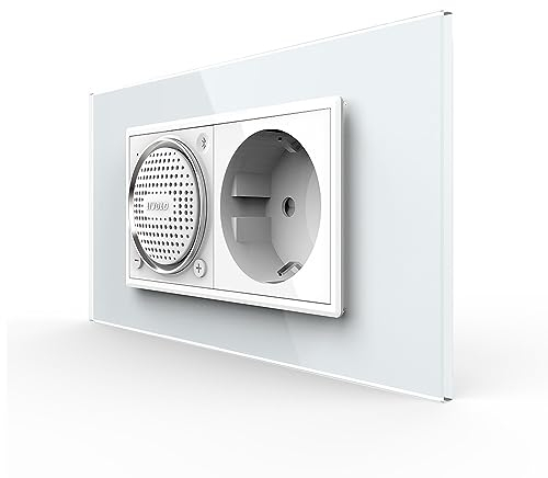 Livolo Schuko Steckdose Wandsteckdose + Bluetooth Lautsprecher Stereo Sound Box UP inkl. Glasrahmen in Weiß für den Unterputzeinbau Einbau Anlage FCF VL-P7E-1EU-2WP-11