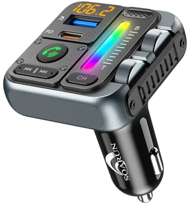 SOARUN 2025 Bluetooth 5.3 FM Transmitter, PD 45W & QC3.0 12W Schnelles Autoladegerät, Bluetooth Adapter Auto mit Bass und Höhen Equalizer, Freisprechanlage KFZ Kit Unterstützt 64G USB-Stick