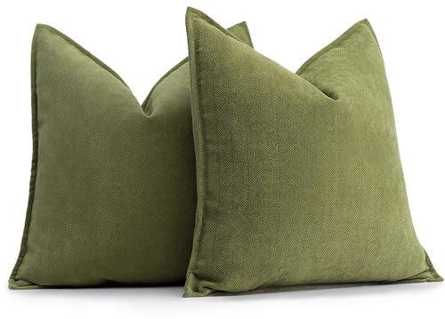 ZWJD Oliv Grün Kissenbezug 50x50 2er Set Chenille Kissenbezüge Sofakissen Kissenhüllen mit elegantem Design, weiche und luxuriöse dekorative Dekokissen für Couch, Bett und Heimdekoration