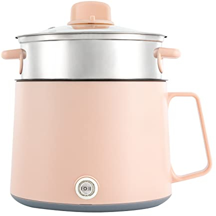 SABUIDDS 1.7L Elektrischer Hot Pot Topf, Multifunktions Elektro Kochtopf mit Warmhaltefunktion Tragbare Schneller Suppentopf Antihaft Hot Topf Kocher Reisekocher für Home Office Dorm, Rosa