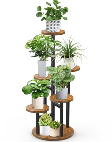 STLOVe® Supporto Metallico per Piante, Espositore per Fiori Interni, 6 Livelli Piedistallo Per Piante, Sgabello Per Pianta Rotondo, Mensola Moderna, 32 cm Soggiorno Decorativo(Pianta Non Inclusi)