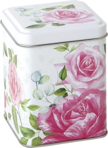 IHR VINTAGE PINK TEA ROSE - Retro/Vintage Style Square 100g Tea Caddy/Kitchen Storage Tin - 10 cm