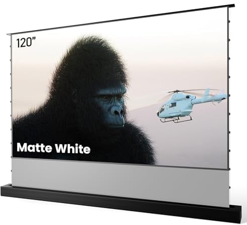 AWOL VISION 120 Motorized Rising Matte White Projector Screen for Long Short Ultra Short Throw Projector, Floor Stand Indoor Outdoor Theater Screen, 170°+ Viewable 4K/8K Ultra HD MW-F220