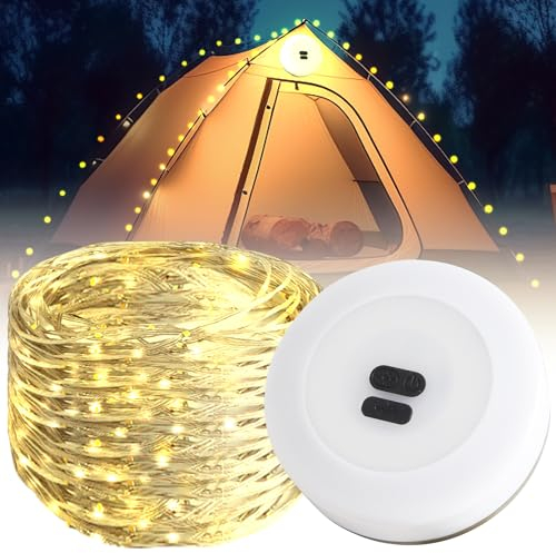 Camping Lichterkette Aufrollbar 10M,Wasserdichte Tragbare Lichterkette Camping, USB Wiederaufladbare Camping Lichterkette, Für den Innen und Außenbereich Geeignet（warmes Licht）[Energieklasse A]