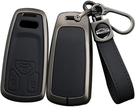 ontto Autoschlüssel Hülle Etui Passt für Audi Q3 A4 B9 A5 SQ5 Sportback Q5 Q7 SQ7 8W S4 S5 TT TTS 8S RS TFSI Zinklegierung Leder Schutzhülle Schlüsselcover Schlüsselanhänger 3 Tasten Zubehör-A Schwarz
