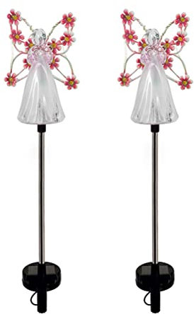 2 Stück Engel Solarleuchten LED Solar Gartenleuchten Outdoor Garten Dekoration wasserdichte Solarleuchten Halloween Weihnachten (Rose Red)