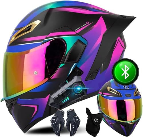 Motorradhelm Flip Up Helm Mit Doppeltem HD Visier, Bluetooth Modularer Integralhelm Klapphelm Für Männer Und Frauen, ECE Genehmigter Helm, S~XXL