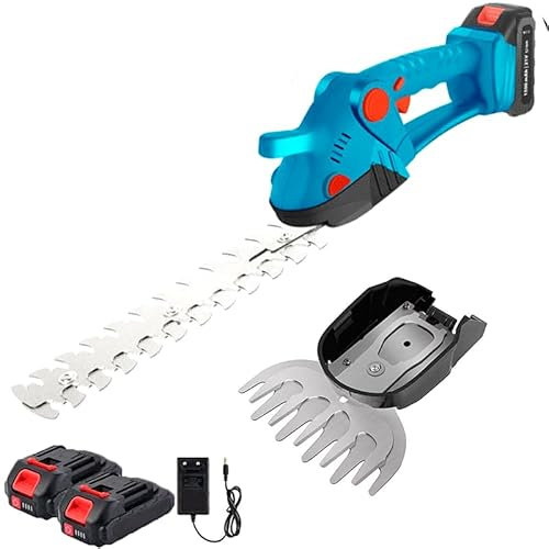 Tagliasiepi 2 in 1 Doppia Batteria, Taglia Siepe Professionale per Siepi e Arbusti a Batteria, 600W, Tosasiepi, Ideale per Potatura Giardinaggio, Due Lame Antiruggine, Rifinitore Erba + Guanti Omaggio