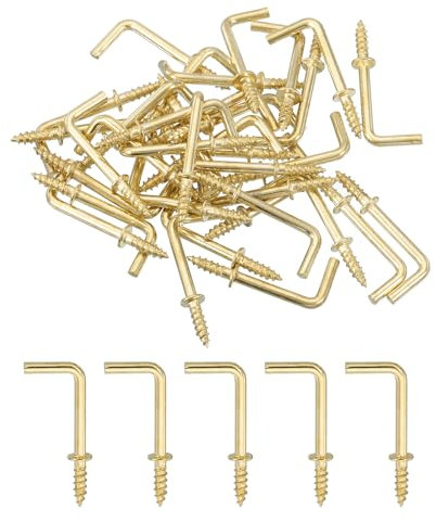 QUARKZMAN Ganchos de Ángulo Recto, 50 Piezas Ganchos de Tornillo en Forma de L de 7/8, Ganchos de Metal en Forma de Ángulo Recto para Colgar, Dorado