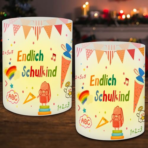 ELF-GRETTER 12 Windlichter Tischdeko Einschulung Mädchen, Einschulung Deko, Schulanfang Deko Mädchen Schulkind 2024, Einschulungsdeko, Tischdeko Einschulung für Teelichter