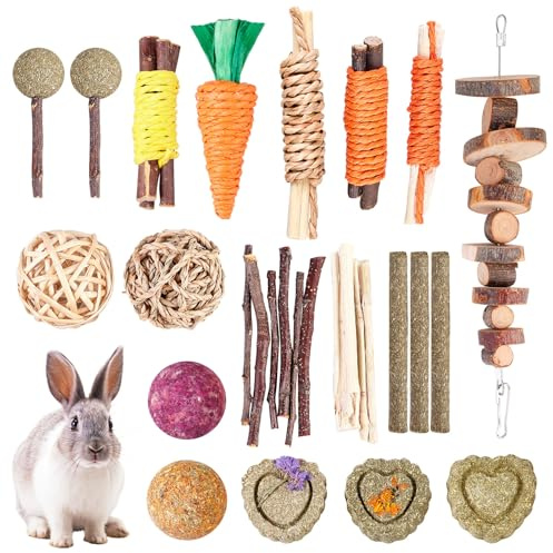 WIYETY Kaninchen Spielzeug Kleintiere Kauspielzeug: 18 Stück Kaninchen Kauspielzeug, Hasen Spielzeug Kleintiere Kauspielzeug, Molarspielzeug für Kleintiere Hamster Kaninchen Meerschweinchen Chinchilla