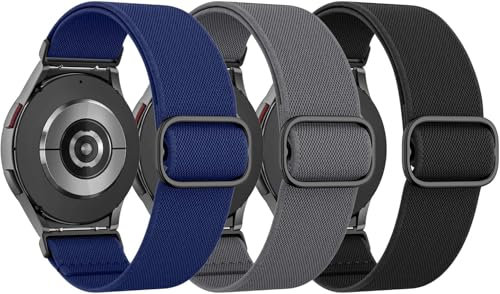 Astorgos 3 Pezzi Cinturino Elastico in Nylon Compatibile con Samsung Galaxy Watch 7 FE 6 5 4 40mm 44mm/Watch 6 Classic 43mm 47mm/5 Pro 45mm/4 Classic 42mm 46mm, Cinturino Sportivo in Tessuto, N+G+B