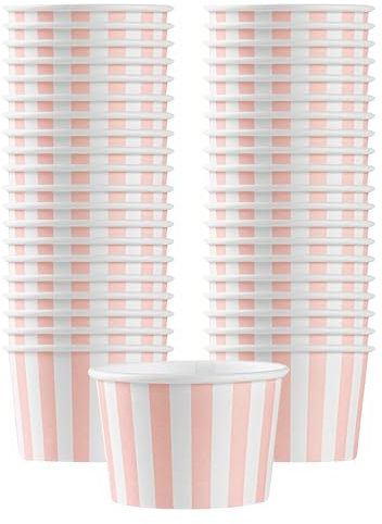 Restaurantware-Coppetta 4 Ounce Dessert Cups, 50 Disposable Ice Cream Cups - Lids Sold Separately, Heavy-Duty, Pink And White Paper Frozen Yogurt Bowls, For Hot And Cold Foods