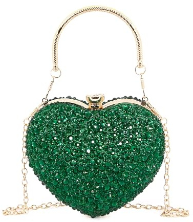 Elenint Damen Elegant Glänzend Strassstein Herz-typ Clutch | Glizter Abendtasche Umhängetasche, Party Hochzeit Cocktail Prom Handtaschen, Kettentasche Schultertaschen