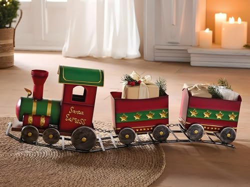 Dekoleidenschaft Weihnachtszug Santa aus Metall, 75 cm lang, Dekozug Lok mit 2 Anhängern, Dekofigur, Weihnachtsdeko