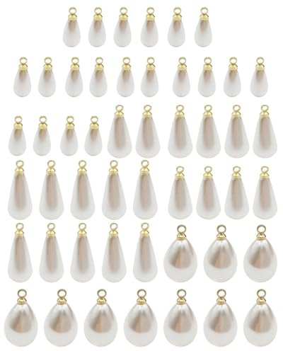 TOZBLEU Anhänger aus runden Perlen in Tropfenform, Weiß, 50 Stück, Weiß, Anhänger, Charms, für die Herstellung von Schmuck, Ohrringen, Armband, zum Basteln – 5 Größen