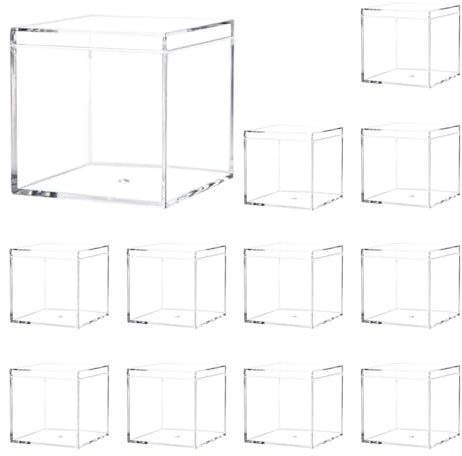 Keboyoe 12 Pcs Acrylic Display Box with Lid 5.5 x 5.5 x 5.5 cm Small Clear Boxes Clear Display Box Square Cube Boxes Storage Containers Organiser for Candy Pill Jewelry Makeup Party Favor