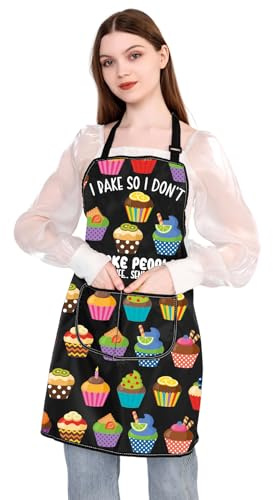 PLITI Backschürzen für Frauen mit Taschen, lustiges Bäcker-Geschenk, I Bake So I Don't Choke, für Gebäckkoch, Cupcake-Geschenk