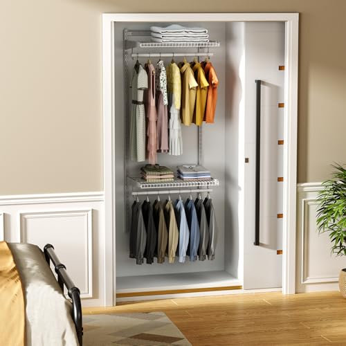 MODCART Metall-Schranksystem, 60 - 122 cm, verstellbares Drahtregal, Wandschrank-Set mit erweiterbarer Hängestange, DIY-Organisationsregal für begehbaren / eingebauten Kleiderschrank von Schlafzimmer,