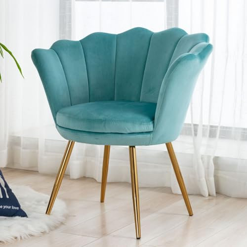 chairus Fauteuil de Salon Moderne Chaise Coquillage avec Pied Métal Fauteuil Coiffeuse(Vert Clair)