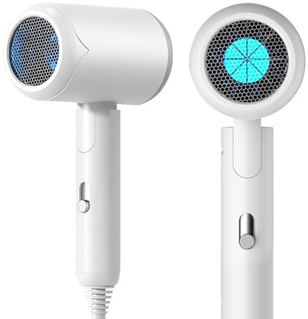 WDKXCN Föhn Ionen Haartrockner, Reisefön Klappbar Klein, 1200W Fön Klein mit 3 Heiz und Geschwindigkeitsstufen, Mini Ionen Föhn für Zuhause Reisen Salons, Weiß