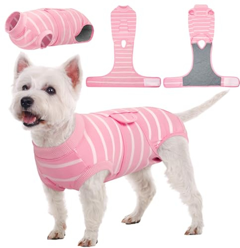 Kuoser Dog Surgery Recovery Suit Post-Op Care Medical Vest, Pink Stripe S | Dog Recovery Suit after Surgery for Female Spay and Male Neuter, Dog Onesie Bodysuit for Post-Op Care Cone Collar Alternative