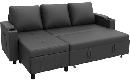 Devoko Sofa mit Schlaffunktion, Schlafsofa mit Bettkasten, Ecksofa mit Stauraum Schlafcouch Ausziehbar L Form Sofa für Wohnzimmer, Schlafzimmer, Grau