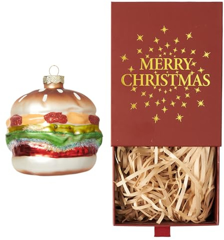 DN DECONATION Christbaumkugeln Glas Hamburger Braun Gold, Weihnachtskugel für Weihnachtsbaum Deko & Festliche Feiern (9 cm x 9 cm)