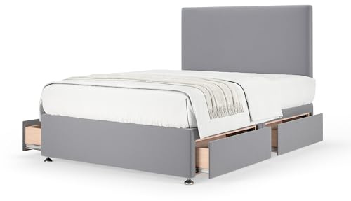 Bedmaster Plush Velvet Divan Base With Storage And Plain Headboard - Colour And Size Options (Silver 4 Drawer, Small Double)