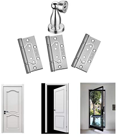 3 Pcs Cabinet Closet Door 4 Long Butt Hinge with Stop Set Anti-Collision Silent Buffer Stopper Strap Hinges Hardware Home Improvement Accessories Door Hinges Internal Chrome