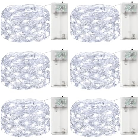 ALEGRE 6 luci a LED a batteria con timer, 3 m, 30 LED, micro filo di rame, con timer, catena luminosa bianca fredda, per interni, funzionamento a batteria per Natale, Halloween, Capodanno, matrimonio
