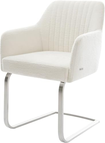 DELIFE Schwingstuhl Greg-Flex Freischwinger flach Edelstahl Bouclé Soft Beige Taschenfederkern