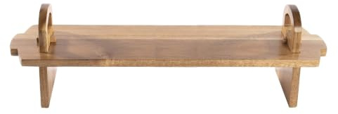 Large Acacia Wood Raised Serving Platter, Cake Stand and Charcuterie Board | 60 x 16 x 22cm Wooden Display Stand for Mini Desserts, Cheese Board, Tapas, Buffet & Afternoon Tea, Table Serving Serveware