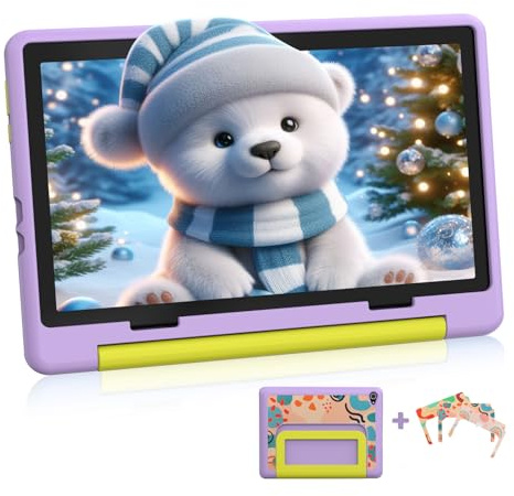 Laptok 10 Inch Kids Tablet, Android 14 Tablet for Kids Octa-Core with 8GB+64GB+1TB Expand | Parental Control|WiFi 6|BT 5.3|Dual Camera|Protective Case|Great Gift for Child(Purple)
